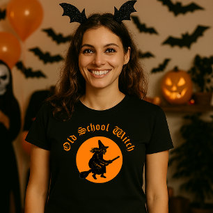 Alte SchulHexe Retro Holzblock Schnitt Halloween T-Shirt