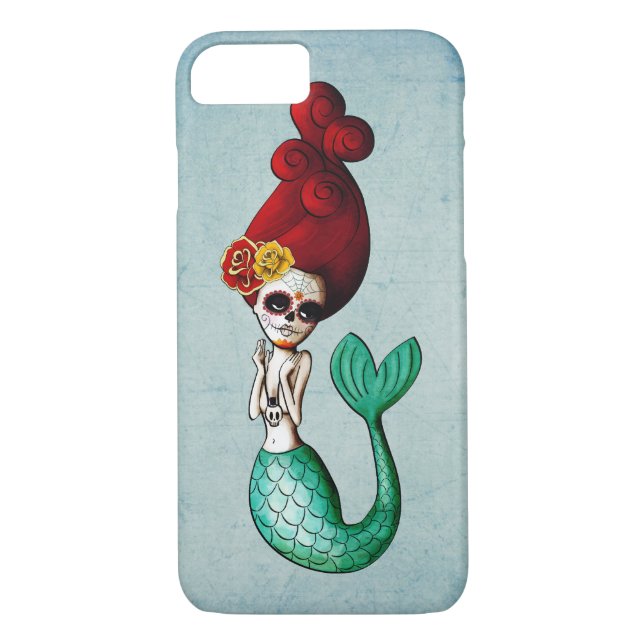 Alte Schulmeerjungfrau Dia de Los Muertos Case-Mate iPhone Hülle (Rückseite)