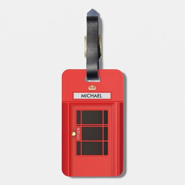 Alte Schulroter Vintager britischer Telefon-Stand Gepäckanhänger (Rückseite vertikal)