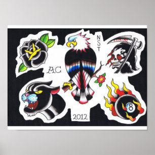 alte Schultätowierungsblitz durch Adam Caudill Poster