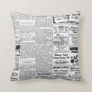 Alte Schwarz-Weiß-Zeitung, vintage Retro-Anzeige Kissen