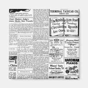 Alte schwarz-weiße Zeitung, Vintage Retrowerbung Magnet