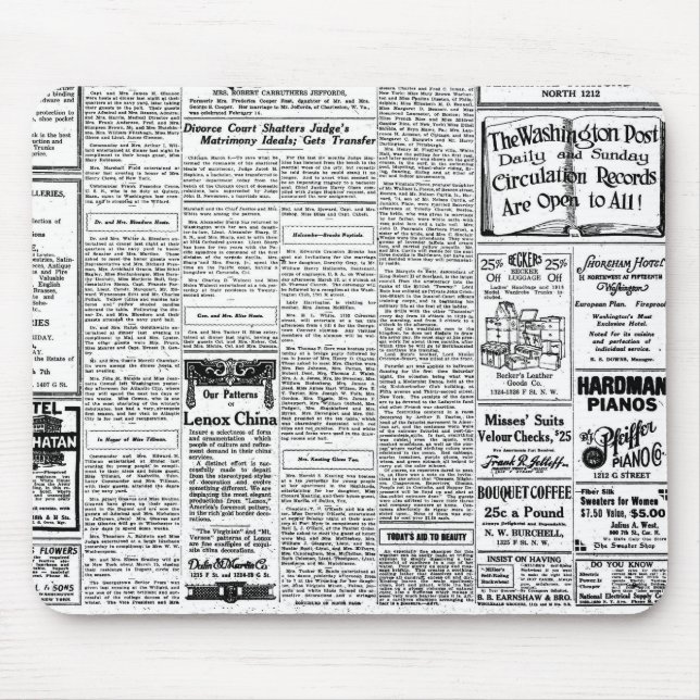 Alte schwarze u. weiße Zeitung, Vintage retro Mousepad (Vorne)