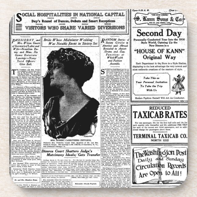 Alte schwarze u. weiße Zeitung, Vintage retro Untersetzer (Vorderseite)