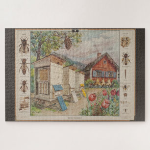 Alte schwedische Schulwandkarte - Bienen Puzzle
