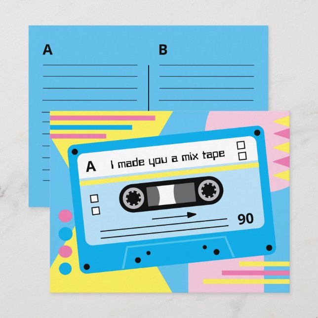 Alte Skool Blue Cassette Mix Tape Playlist Postkarte (Vorne/Hinten)