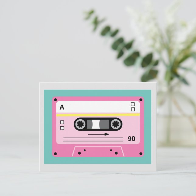 Alte Skool Pink Cassette Mix Tape Playlist Postkarte (Stehend Vorderseite)