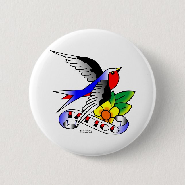 Alte Skool Schwalben-Tätowierung Button (Vorderseite)