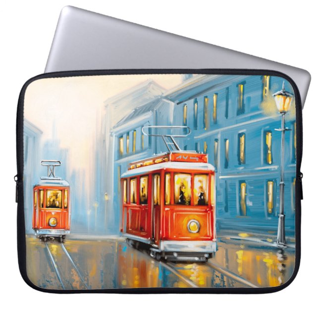 Alte Stadtbahn Ölgemälde Laptopschutzhülle (Vorderseite)