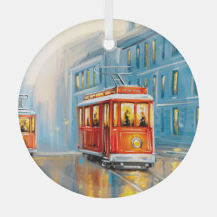 Alte Stadtbahn Ölgemälde Ornament Aus Glas