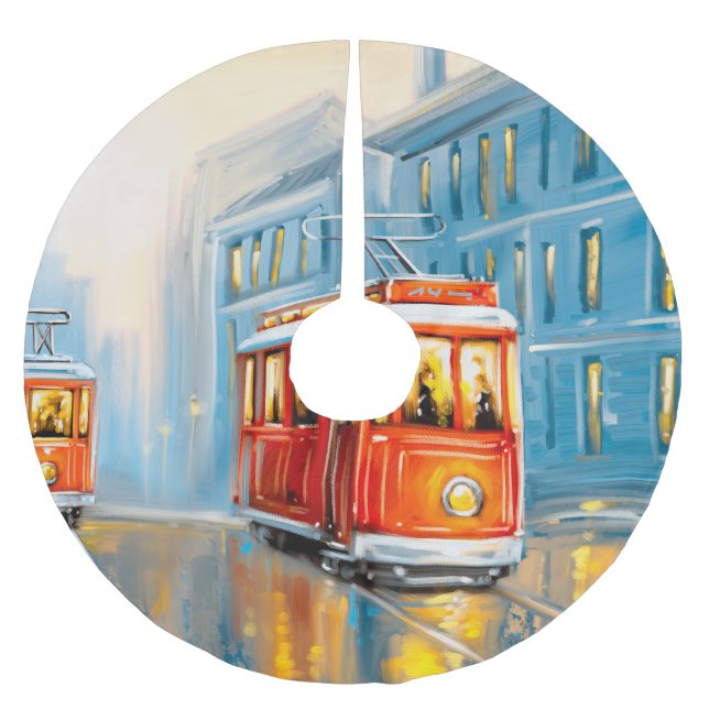 Alte Stadtbahn Ölgemälde Polyester Weihnachtsbaumdecke (Vorderseite)