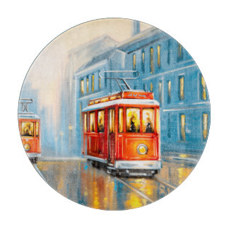 Alte Stadtbahn Ölgemälde Schneidebrett