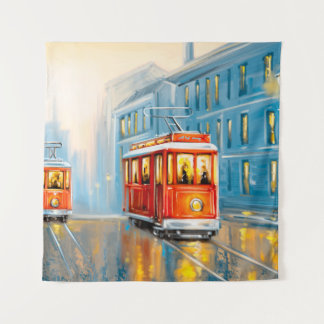 Alte Stadtbahn Ölgemälde Wandteppich