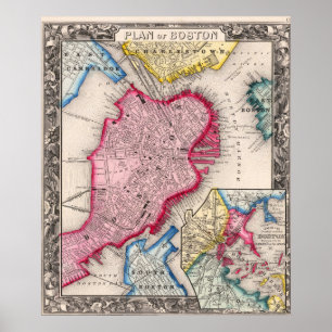 Alte Stadtkarte von Boston 1860 Poster