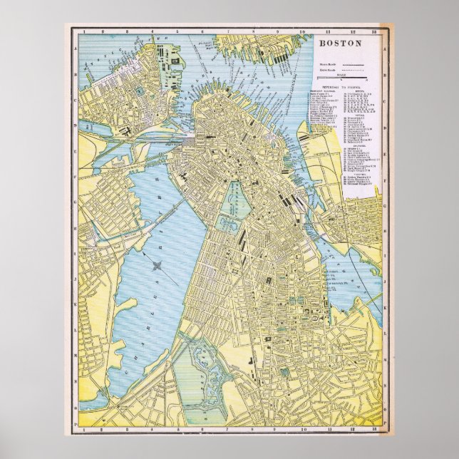 Alte Stadtkarte von Boston 1888 Poster (Vorne)