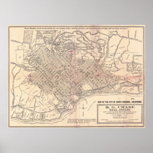 Alte Stadtkarte von Santa Barbara Kalifornien 1930 Poster