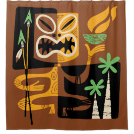 Alte Stammesrituale: Mann mit Feuer und Speere Duschvorhang