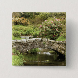 Alte Steinbrücke über einem Strom in Dartmoor Pa Button