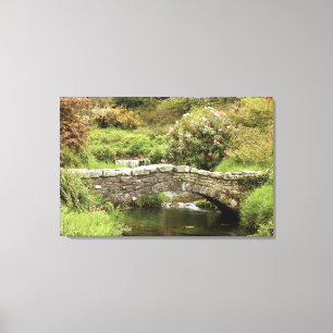 Alte Steinbrücke über einen Fluss im Dartmoor Park Leinwanddruck