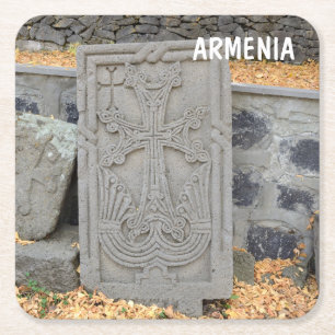 Alte Steinkreuze (Khachkars) in Armenien Rechteckiger Pappuntersetzer