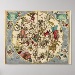 Alte Sternkarte des Zodiak Poster