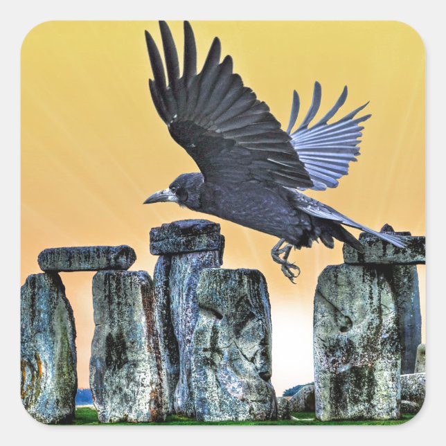 Alte Stonehenge & Rook Corvid-lover Geschenk Quadratischer Aufkleber (Vorderseite)