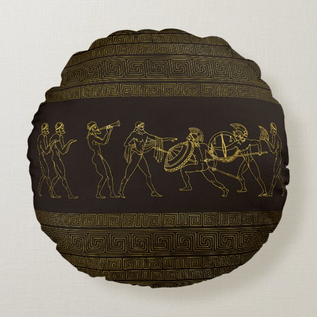 Alte Szene Spartas Griechenland auf griechischem Rundes Kissen (Vorderseite)