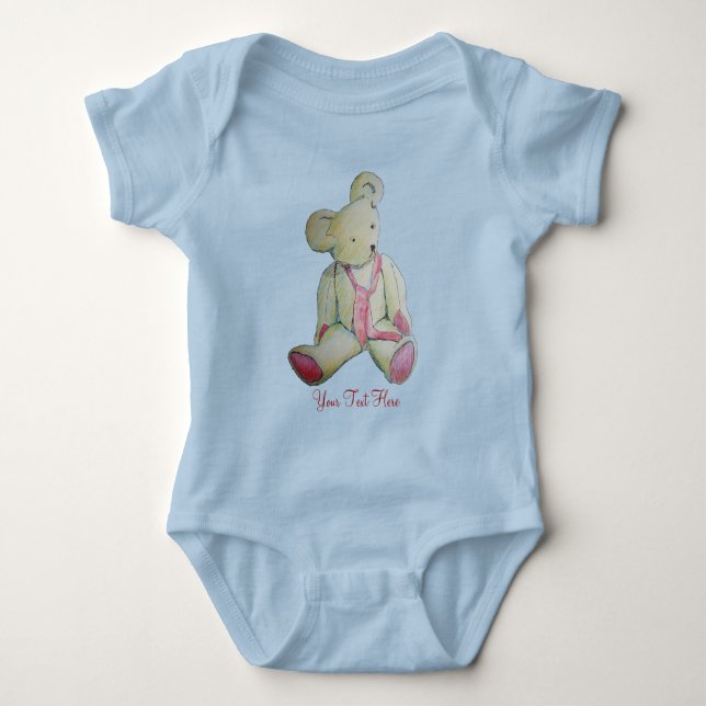 Alte Teddy trägt rote Bogen Kinderdesign Baby Strampler (Vorderseite)