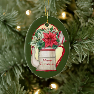 Alte Teekanne mit Weihnachtsstern Weihnachten Keramik Ornament