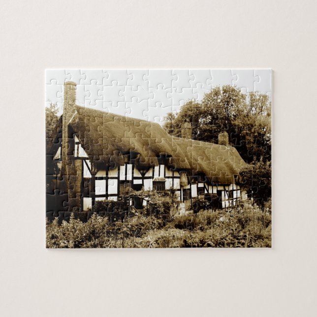 Alte thronende Tudor Hütte England Puzzle (Horizontal)