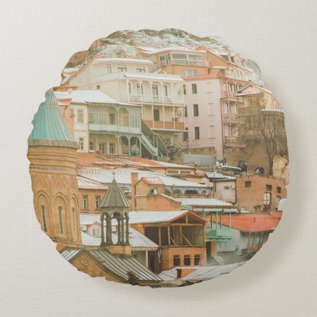 Alte Tiflis historische Gebäude. Kaukasusreise  Rundes Kissen (Vorderseite)