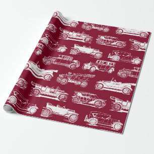 Alte Timer Burgundy White Vintage Car Muster Geschenkpapier
