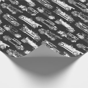 Alte Timer Schwarz-weiß Vintage Car Muster Geschenkpapier