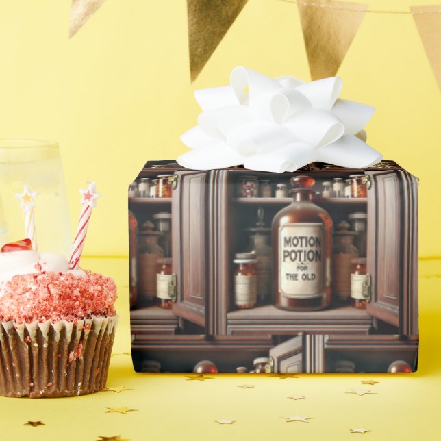 Alte Töpfchen in einem Arzneimittelschrank Geschenkpapier (Geburtstagsparty)