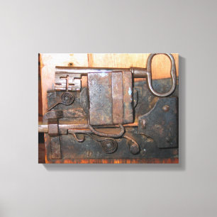 Alte Türverriegelung und Schlüsselüberzug Leinwanddruck