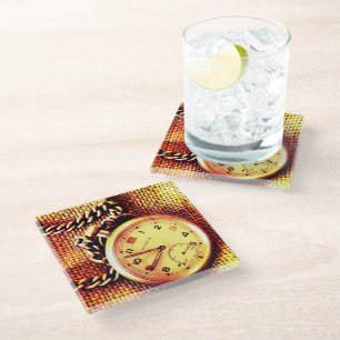 Alte Uhr und Kette Glasuntersetzer