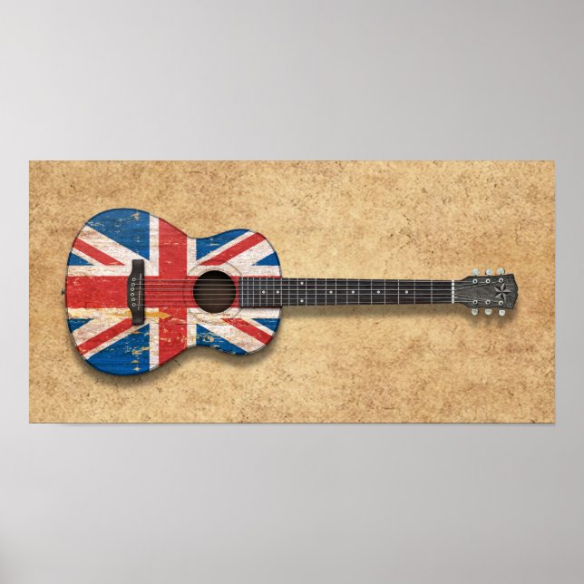 Alte und abgenutzte britische Flagge Acoustic Guit Poster (Vorne)