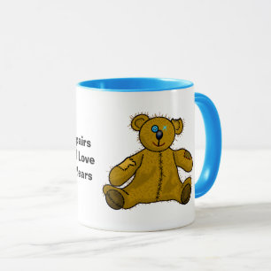 Alte, verübte, gepatchte Teddybären-Tasse Tasse