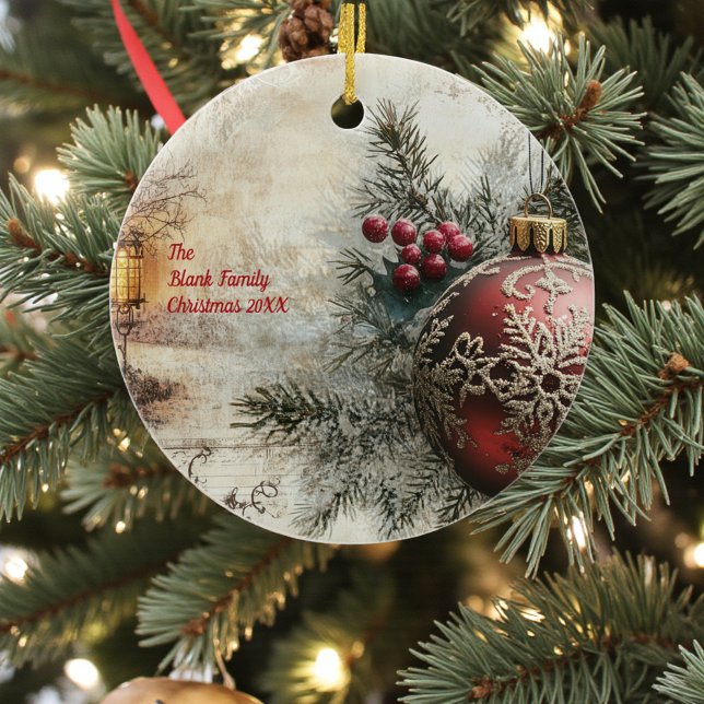 Alte viktorianische rustikale Familie personalisie Keramik Ornament (Von Creator hochgeladen)