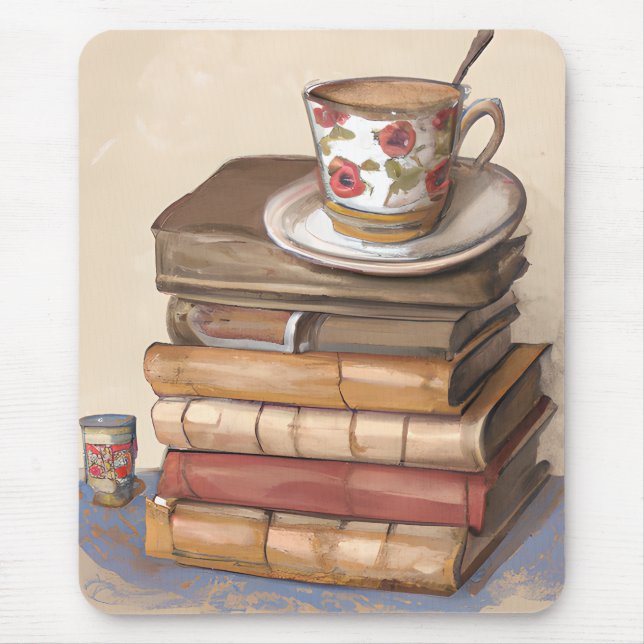 Alte Vintage Bücher und eine Tasse Kaffee Mousepad (Vorne)