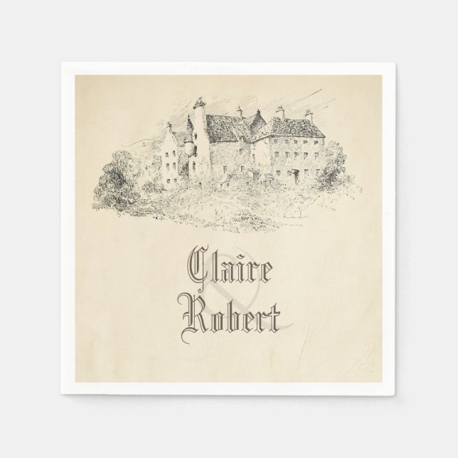 Alte Vintage Märchenschloss Hochzeit Serviette (Vorderseite)