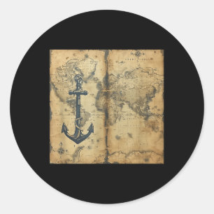 Alte Vintage-Nautik-Piraten-Segelschiff-Anker-Seeo Runder Aufkleber