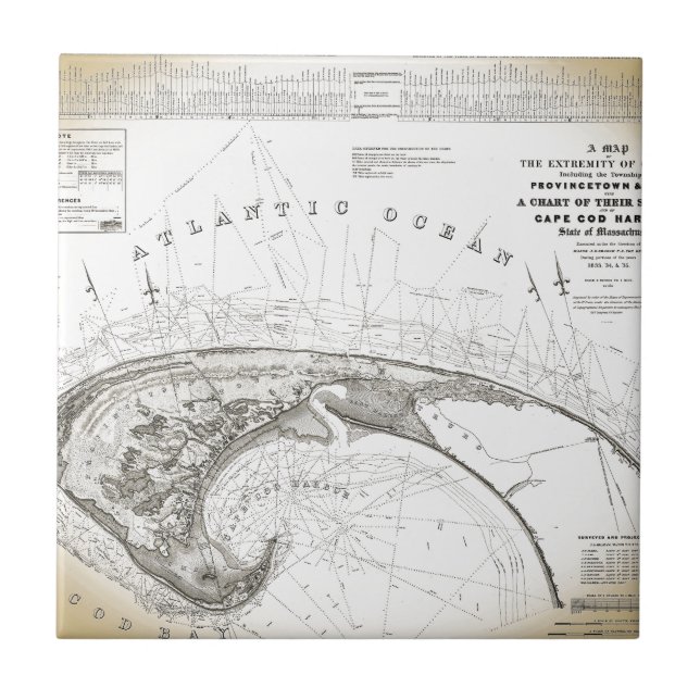 Alte Vintage Provincetown Cape Cod Map Fliese (Vorderseite)