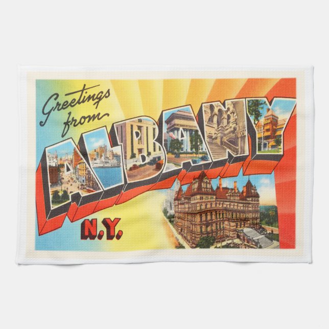 Alte Vintage Reise-Andenken Albaniens New York NY Handtuch (Horizontal)