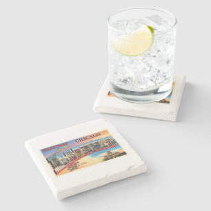 Alte Vintage Reise-Andenken Chicagos #2 Illinois Steinuntersetzer