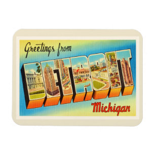 Alte Vintage Reise-Andenken Detroits Michigan MI Magnet