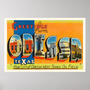 Alte Vintage Reise-Andenken Odessas Texas TX Poster