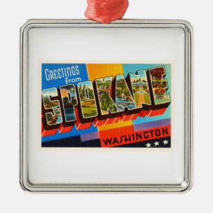Alte Vintage Reise-Andenken Spokanes Washington WA Silbernes Ornament