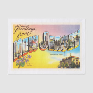 Alte Vintage Reise-Postkarte New-Jersey Staats-NJ Seidenpapier