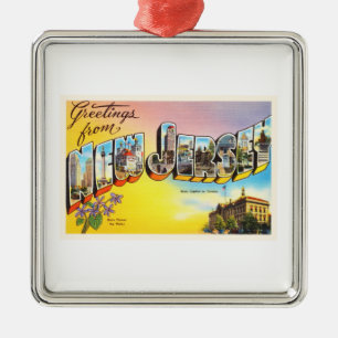 Alte Vintage Reise-Postkarte New-Jersey Staats-NJ Silbernes Ornament